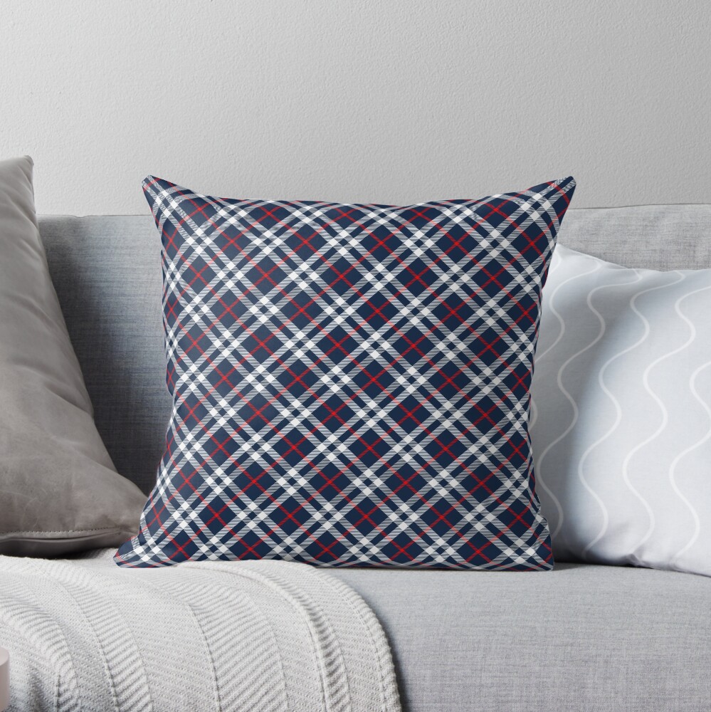Red White and Blue Tartan Throw Pillow