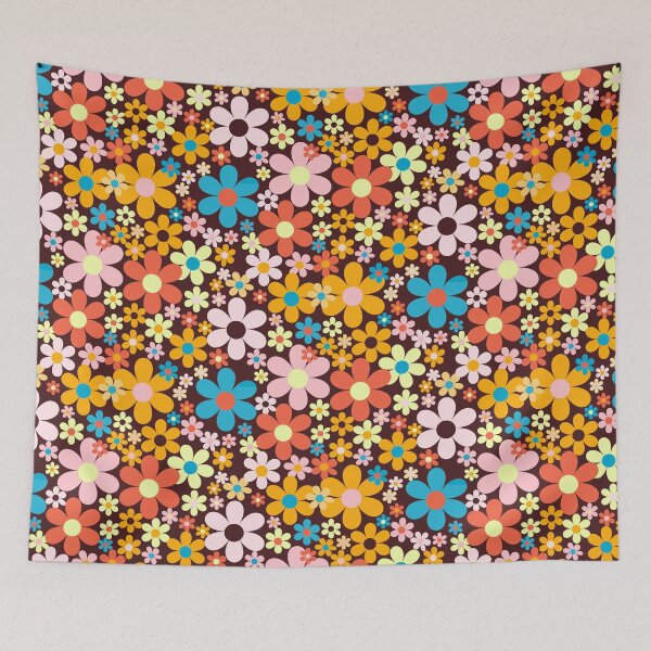 Item preview, Flower power retro florals straight from the 1970s - Brown  designed and sold by BlackDogArtists.