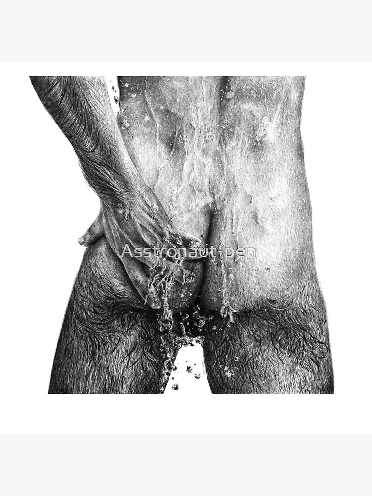 Disover Naked hairy man taking a shower illustration Pin Button