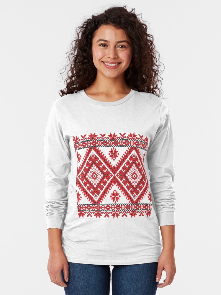 Alternate view of Ukraine Pattern - Ukrainian embroidery: вишивка, vyshyvka, #Ukraine #Pattern #Ukrainian #embroidery #вишивка #vyshyvka UkrainePattern #UkrainianEmbroidery #Украина Long Sleeve T-Shirt