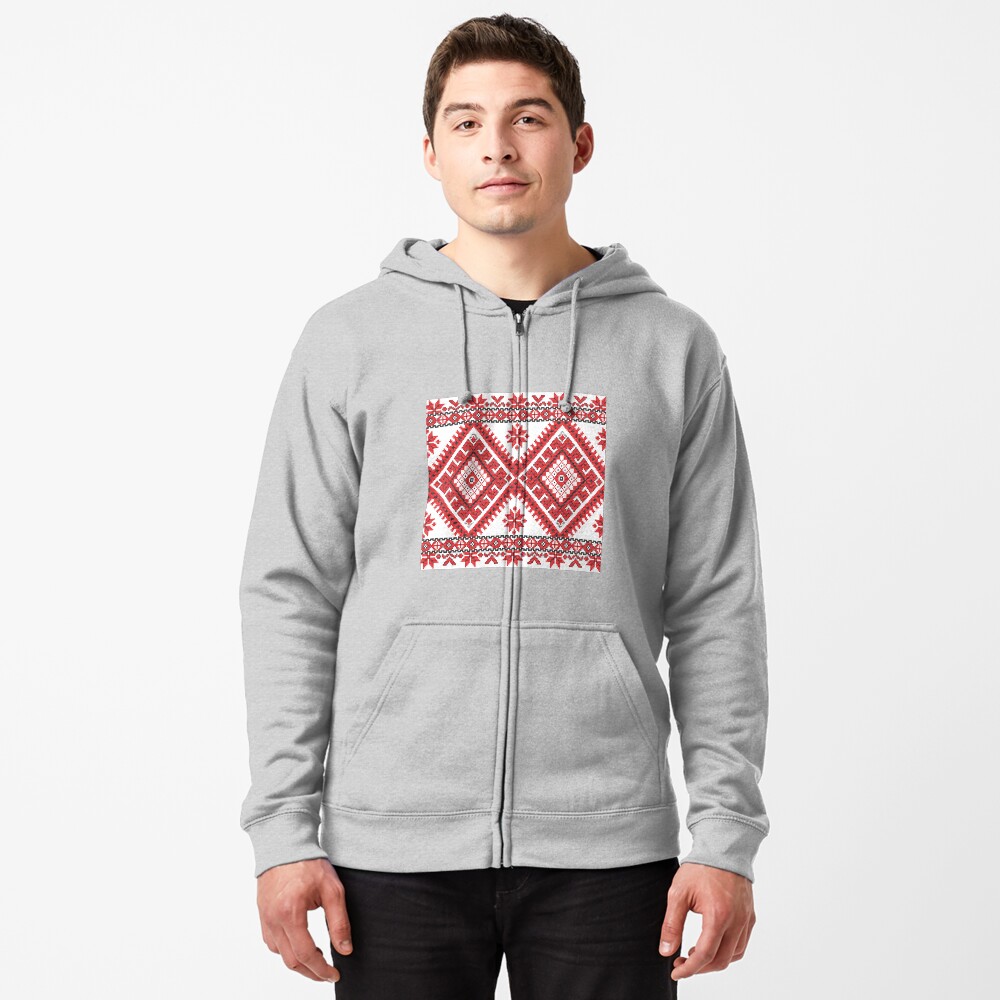 Ukraine Pattern - Ukrainian embroidery: вишивка, vyshyvka, #Ukraine #Pattern #Ukrainian #embroidery #вишивка #vyshyvka UkrainePattern #UkrainianEmbroidery #Украина Zipped Hoodie