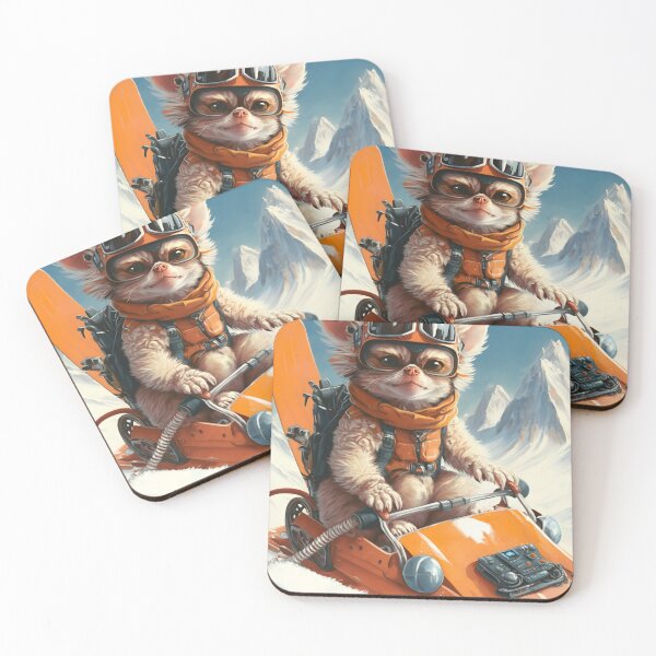 Item preview, Gizmo on winter adventure, on a snow scooter at the moutain, wearing orange clothes designed and sold by PimpMyPet.