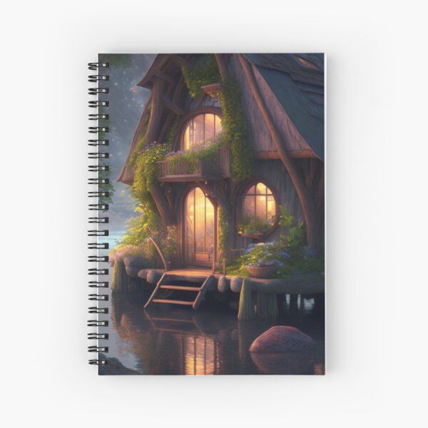 Aperçu de l'œuvre Belle cabane dans les arbres Hobbit confortable au bord de la rivière créée et vendue par Lutrex.