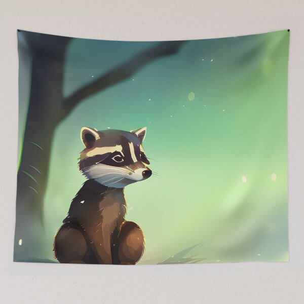 Item preview, lonely racoon in the forest, watercolor style designed and sold by Girly-Universe.