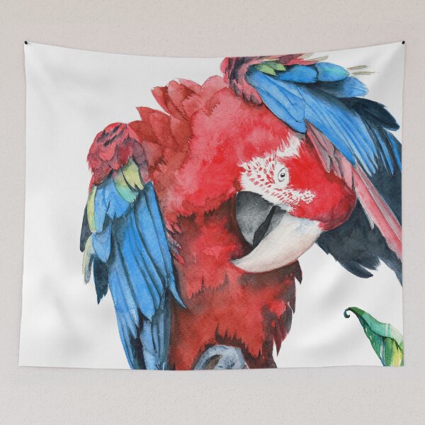 Item preview, Watercolor large parrot with colorful red and blue feathers designed and sold by MaryWatercolor.