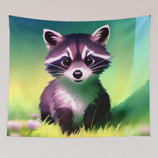 Item preview, Small and tiny cute racoon in the forest, watercolor style designed and sold by Girly-Universe.