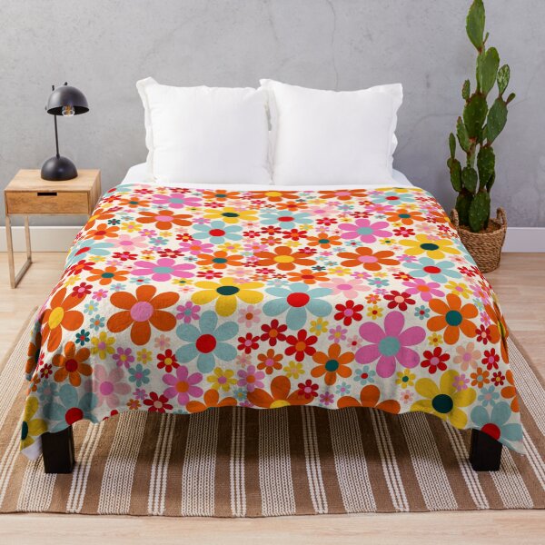 Item preview, Lush flower power retro florals straight from the 1970s - Pink and Gold designed and sold by BlackDogArtists.