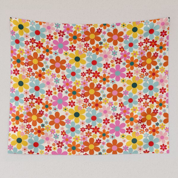 Item preview, Lush flower power retro florals straight from the 1970s - Pink and Gold  designed and sold by BlackDogArtists.