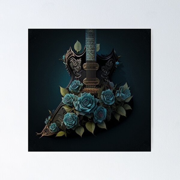 Item preview, Gothic guitar with its blue roses designed and sold by Nickyvb.