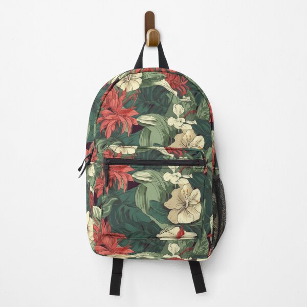 Item preview, Crimson Canopy Hibiscus - Repeating Pattern of White Hibiscus Flowers with a background of Red and Green Tropical Leaves designed and sold by EndlessTextures.