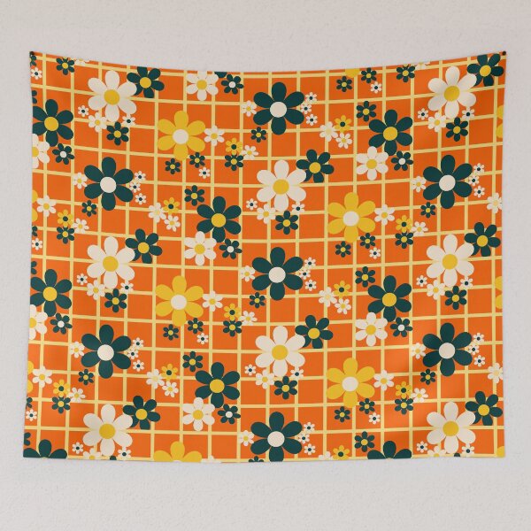 Item preview, Bold flower power retro florals straight from the 1970s - Orange and Gold  designed and sold by BlackDogArtists.
