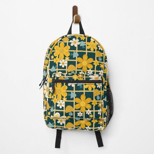 Item preview, Bold flower power retro florals straight from the 1970s - Green and Gold designed and sold by BlackDogArtists.