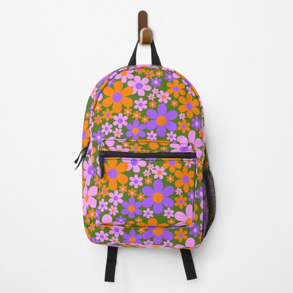 Item preview, Avocado and olive - flower power retro florals straight from the 1970s -purple, pink and orange designed and sold by BlackDogArtists.