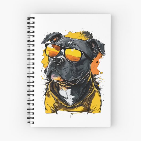 Aperçu de l'œuvre Cool Staffy portant des lunettes de soleil jaunes à miroir créée et vendue par TheRebelThreads.