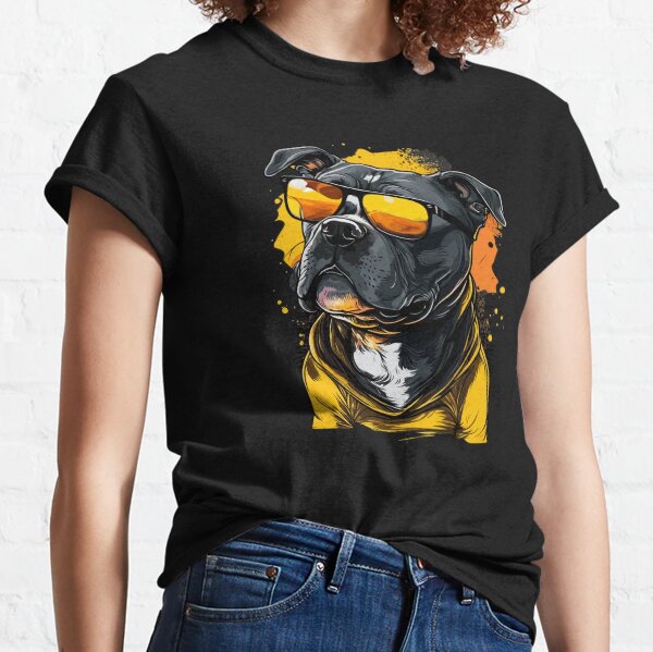 Item preview, Cool Staffy Wearing Yellow Mirrored Sunglasses designed and sold by TheRebelThreads.