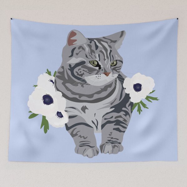 Item preview, British Shorthair Cat and Anemone Flowers designed and sold by Botanical Cat.