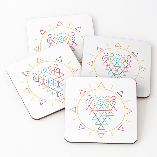 Item preview, Indian Symbol of Knowledge and Wisdom Surrounded with Geometric Sun in Rainbow Colors on White Background designed and sold by Wiggly Lines.