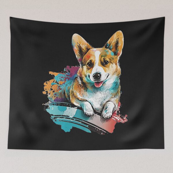 Item preview, JOLLY CORGIS IN BLUE GRAFFITI STREET ART designed and sold by CRAZY&ART.
