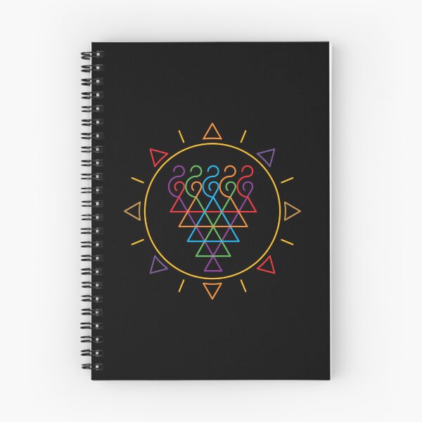 Item preview, Indian Symbol of Knowledge and Wisdom Surrounded with Geometric Sun in Rainbow Colors on Black Background designed and sold by Wiggly Lines.