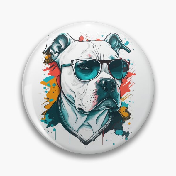 Item preview, Cool White Staffy Wearing Sunglasses On Colourful Splash Background designed and sold by TheRebelThreads.