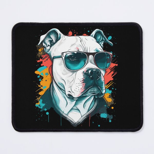 Item preview, Cool White Staffy Wearing Sunglasses On Colourful Splash Background designed and sold by TheRebelThreads.