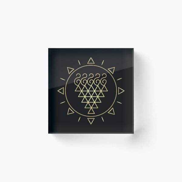Item preview, Indian Symbol of Knowledge and Wisdom Surrounded with Geometric Sun in Golden Gradient on Black Background designed and sold by Wiggly Lines.