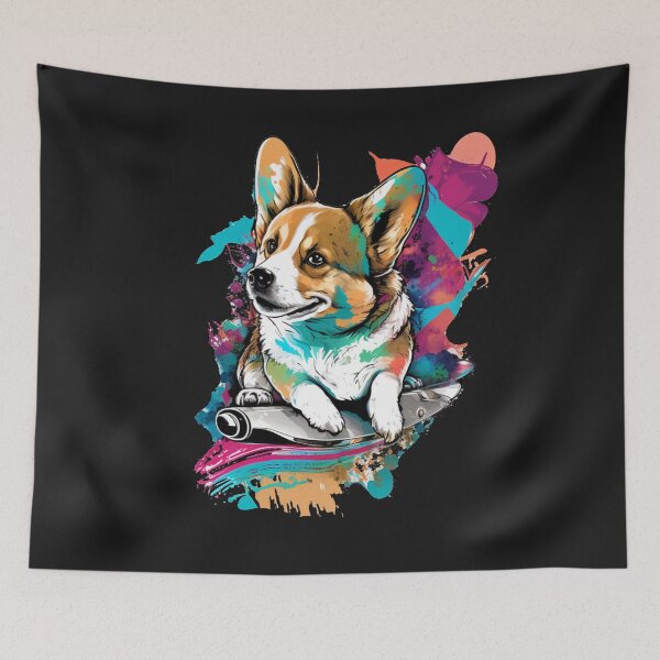 Item preview, JOLLY CORGIS IN BLUE GRAFFITI STREET ART designed and sold by CRAZY&ART.