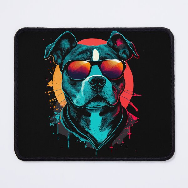 Item preview, Cool Staffy Wearing Sunglasses With Colourful Sun Background designed and sold by TheRebelThreads.