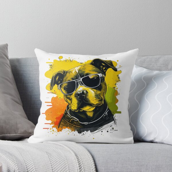 Item preview, Cool Staffy Wearing Sunglasses Head Tilted On Splash Background designed and sold by TheRebelThreads.