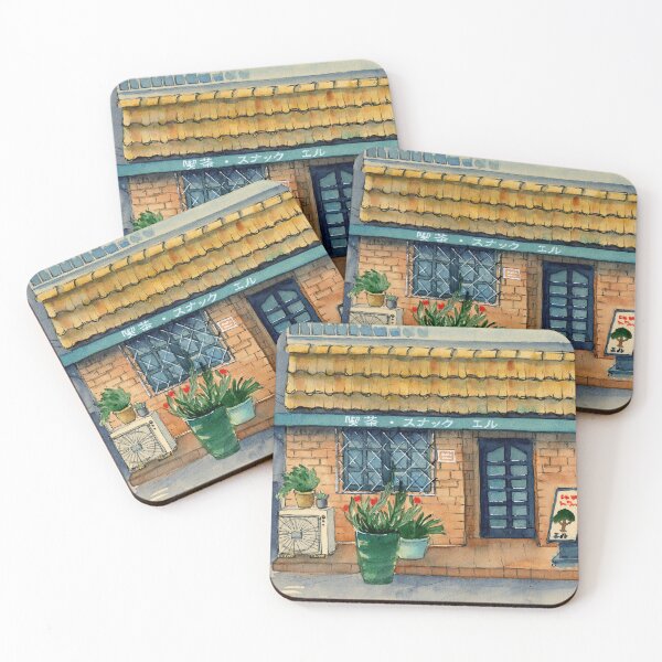 Item preview, Watercolor illustration of a small Asian cafe under a tiled roof designed and sold by MaryWatercolor.