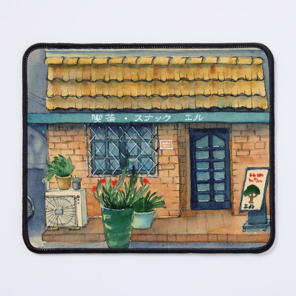 Item preview, Watercolor illustration of a small Asian cafe under a tiled roof designed and sold by MaryWatercolor.