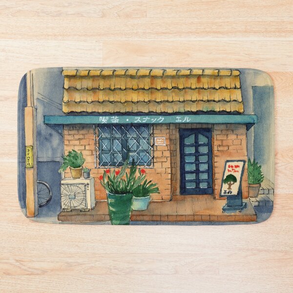 Item preview, Watercolor illustration of a small Asian cafe under a tiled roof designed and sold by MaryWatercolor.
