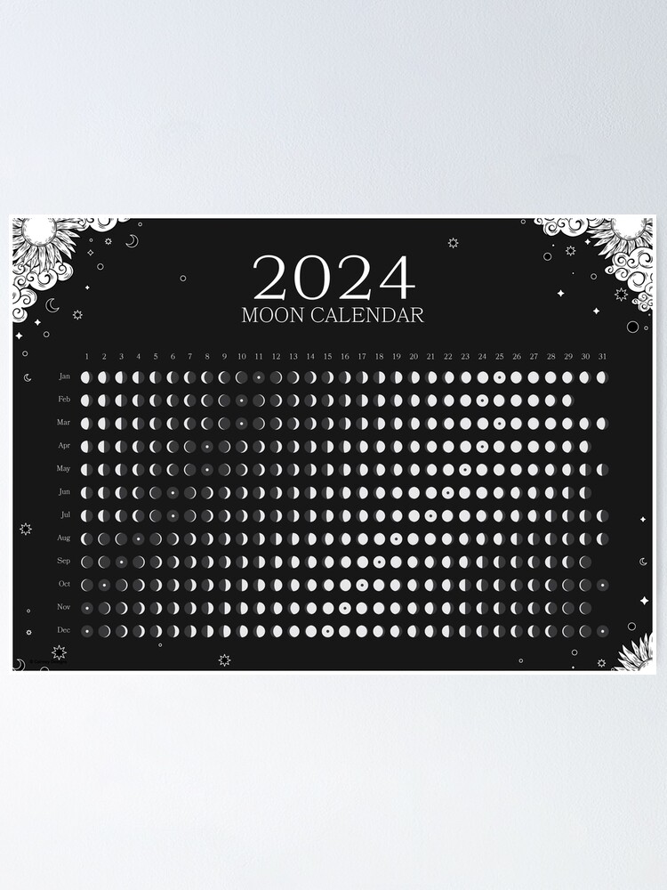 Poster for Sale avec l'œuvre « Calendrier lunaire 2024 - Noir » de  l'artiste cairneydesigns