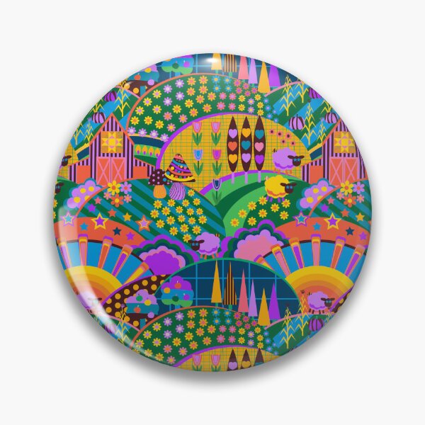 Item preview, Funky 1970s retro style farming landscape - sheep, corn, apple trees, a barn - farm core   designed and sold by BlackDogArtists.