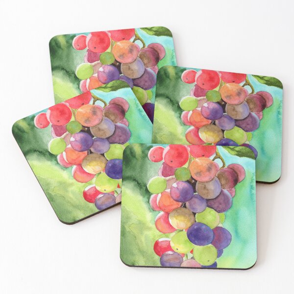 Item preview, Watercolor illustration of a bunch of colorful grapes designed and sold by MaryWatercolor.