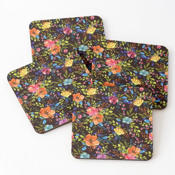 Artikelvorschau, Helles Blumenmuster auf Schwarz entworfen und verkauft von DarlingMeadow.