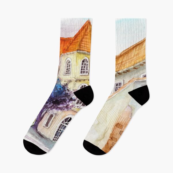 Item preview, Watercolor old beautiful house with orange tiled roof designed and sold by MaryWatercolor.