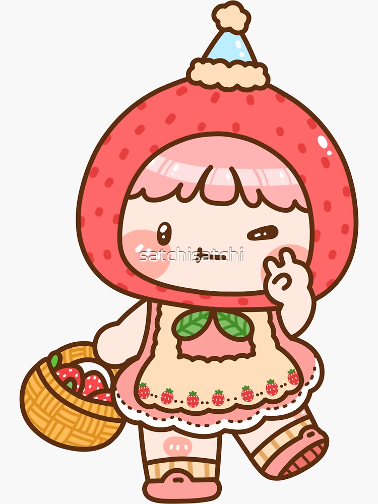 Kawaii Anime Chibi - Strawberry lover' Sticker