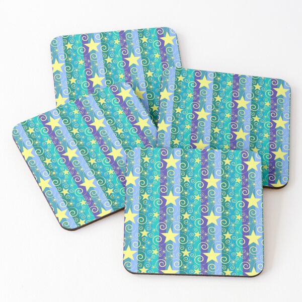 Item preview, Artticarlo Stars with Swirls Teal Multicolor Vertical Stripes Half-drop Repeat 5748 designed and sold by Art in My Loft.