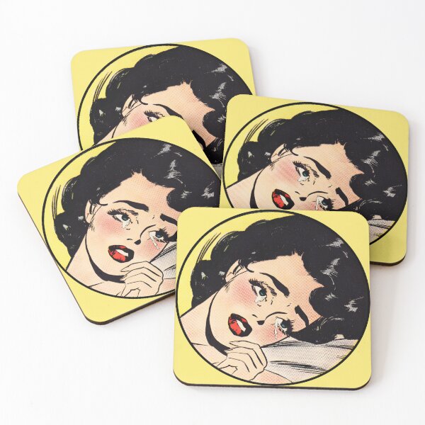 Item preview, Black Hair Crying Vintage Comic Woman Portrait designed and sold by MadfishDesigns.
