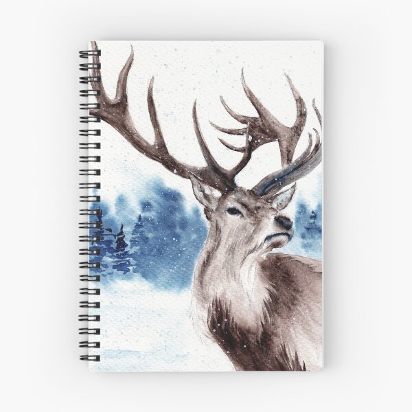 Item preview, Watercolor illustration of a snowy landscape with a reindeer designed and sold by MaryWatercolor.