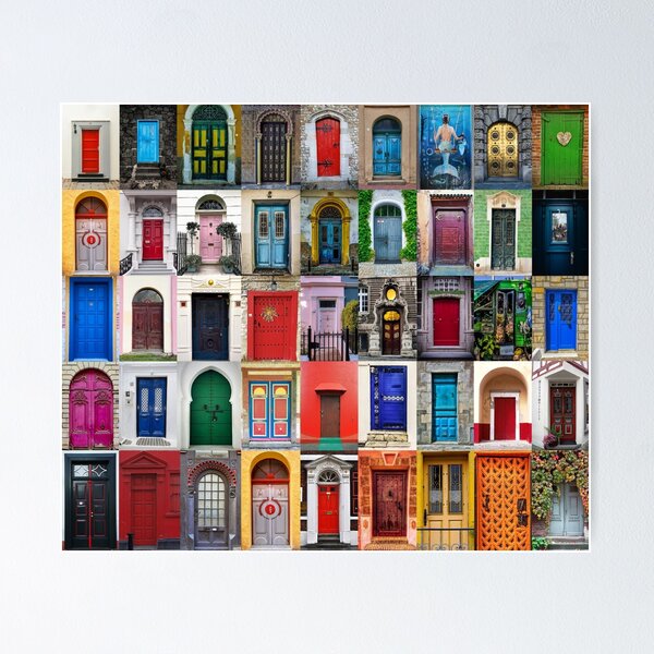 Vista previa del artículo con la obra «Puertas coloridas del mundo, entrada, retrato de collage fotográfico en color de entrada», diseñado y vendido por Jéanpaul  Ferro.