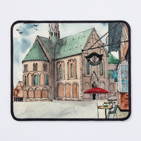 Item preview, Watercolor Ribe Cathedral in an ancient city of Ribe in Denmark designed and sold by MaryWatercolor.
