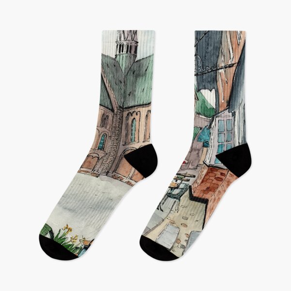 Item preview, Watercolor Ribe Cathedral in an ancient city of Ribe in Denmark designed and sold by MaryWatercolor.