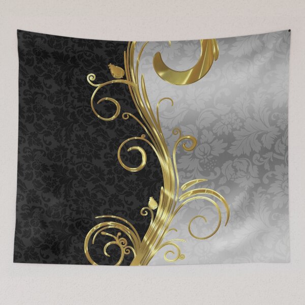Item preview, Black Damasks Gold & Silver Swirls designed and sold by GoDesign1.
