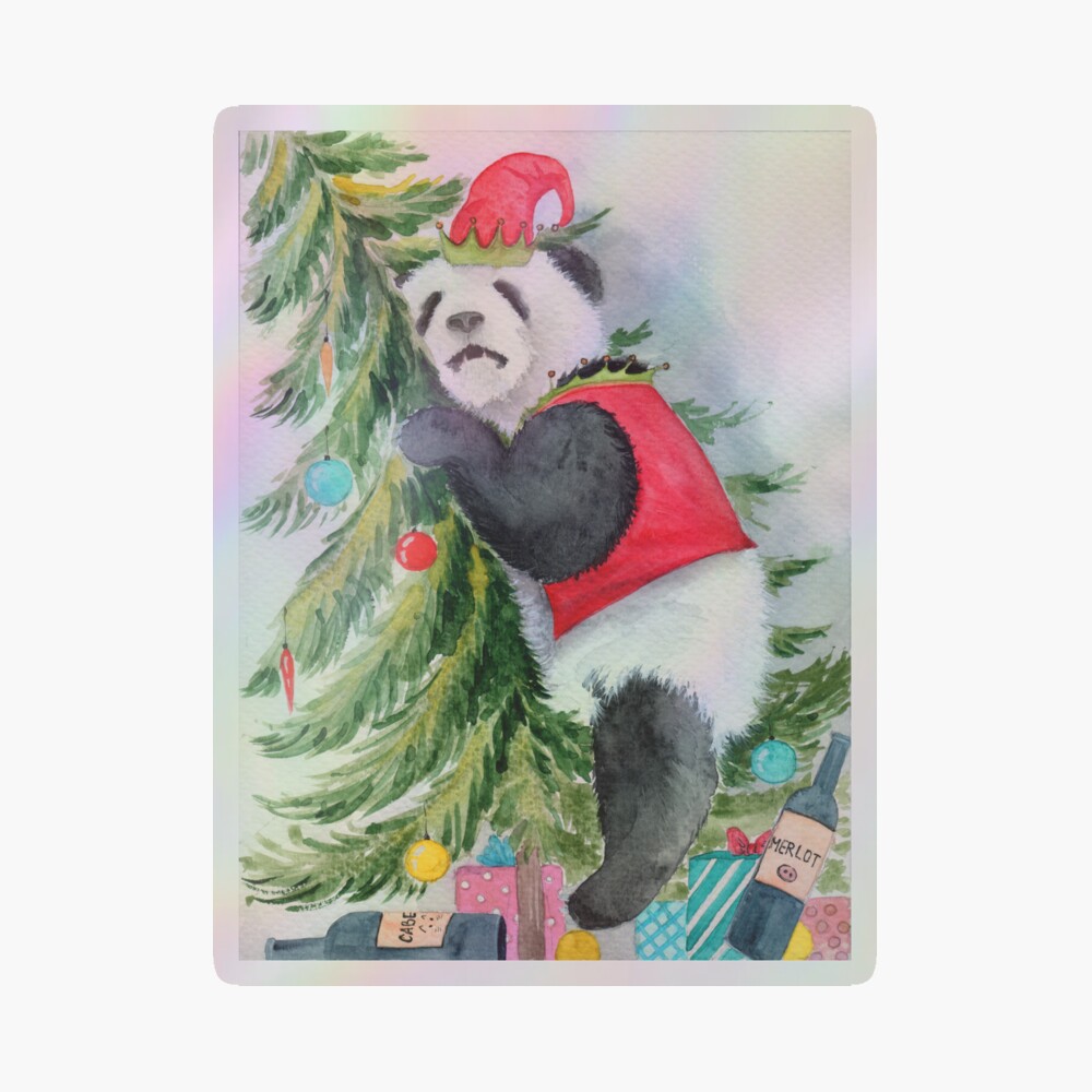 Watercolor Christmas Panda. Clipart. AI Generated Stock Illustration