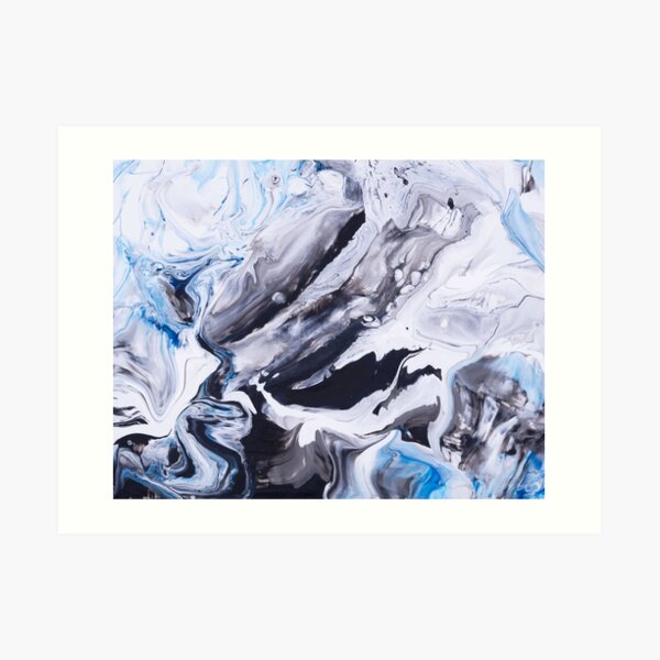 Abstract Blue Grey Marble Painting Art Print