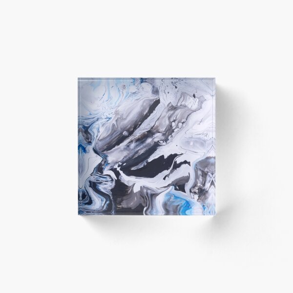Abstract Blue Grey Marble Painting Acrylic Block