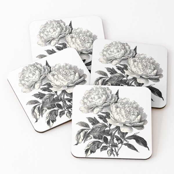 Item preview, Vintage Illustration beautiful Peonies Black & White designed and sold by Happy Mood Design.
