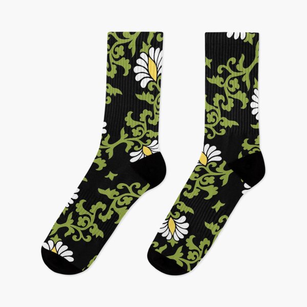 Item preview, Retro floral pattern, black, green, white designed and sold by i-cottagedesign.